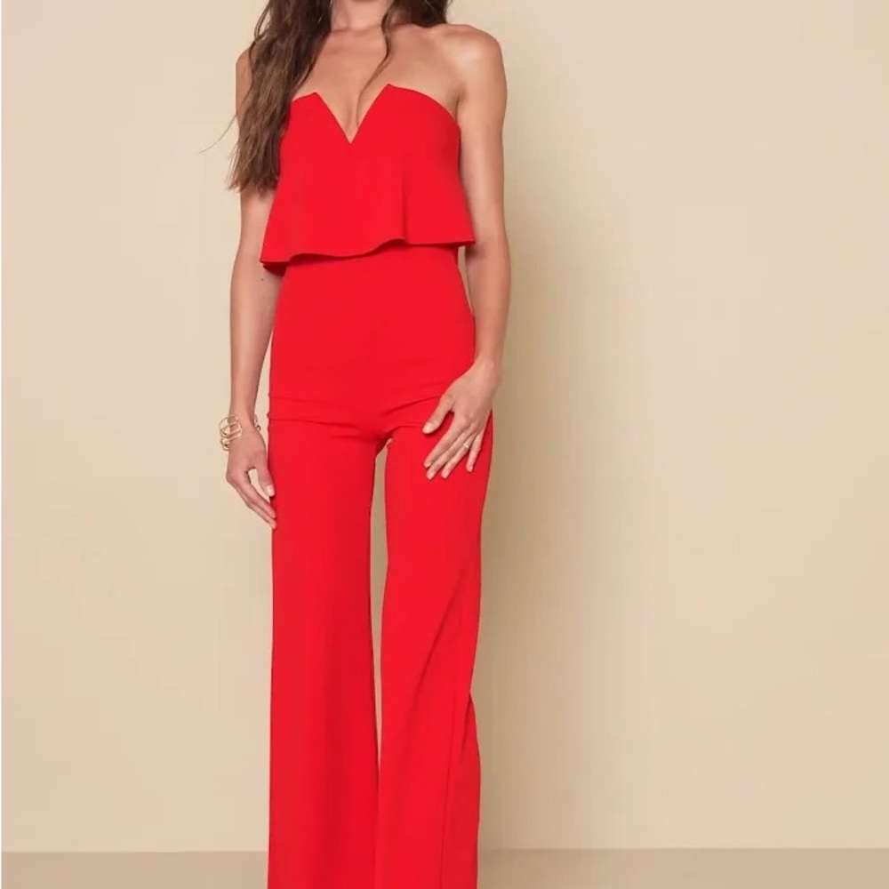 Elegant Red Strapless Jumpsuit